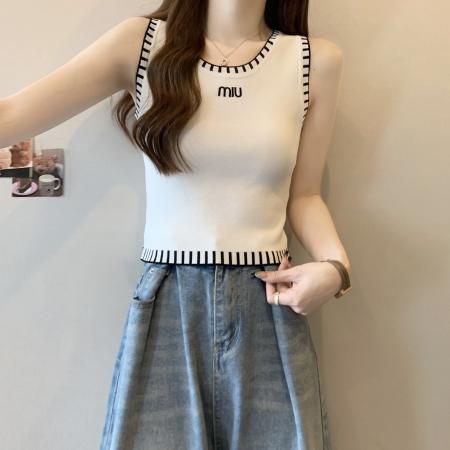 BY14551# 大码女装26春夏新款撞色明线针织背心微胖MM显瘦内搭外穿无袖上衣 服裝批發女裝批發服飾貨源