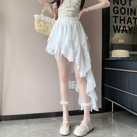 BY14554# 荷叶边不规则蓬蓬半身裙女夏季松紧高腰褶皱A字短裙潮 服裝批發女裝批發服飾貨源