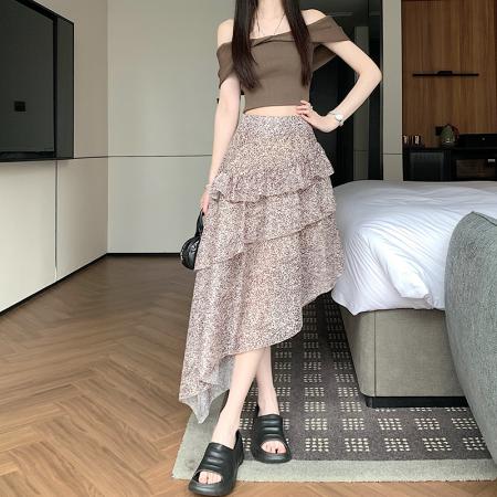 BY14556# 美式复古豹纹不规则半身裙女夏季新款千禧辣妹性感蛋糕中长裙 服裝批發女裝批發服飾貨源