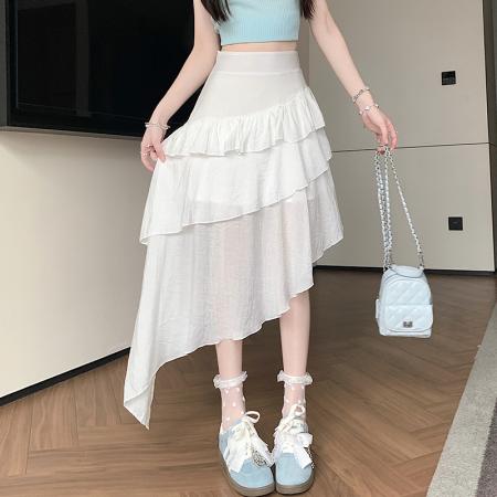 BY14556# 美式复古豹纹不规则半身裙女夏季新款千禧辣妹性感蛋糕中长裙 服裝批發女裝批發服飾貨源