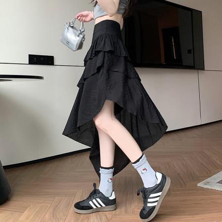 BY14556# 美式复古豹纹不规则半身裙女夏季新款千禧辣妹性感蛋糕中长裙 服裝批發女裝批發服飾貨源