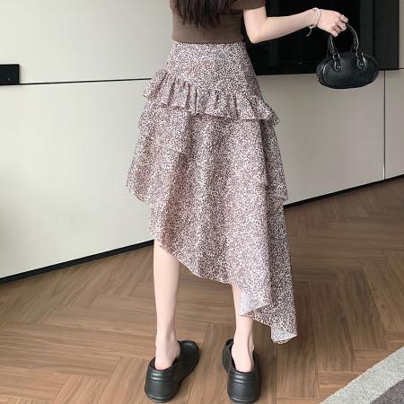 BY14556# 美式复古豹纹不规则半身裙女夏季新款千禧辣妹性感蛋糕中长裙 服裝批發女裝批發服飾貨源