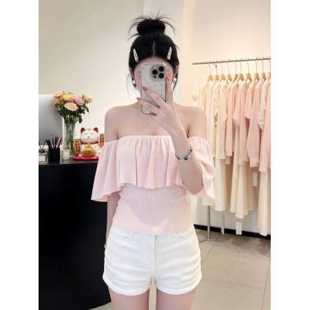 BY14557# 独特设计感漂亮套装夏季新款一字肩超好看针织上衣短裤两件套 服裝批發女裝批發服飾貨源