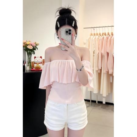 BY14557# 独特设计感漂亮套装夏季新款一字肩超好看针织上衣短裤两件套 服裝批發女裝批發服飾貨源