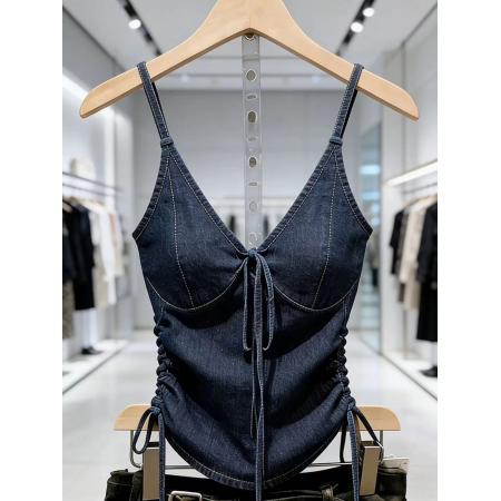 BY14560# 蓝色牛仔吊带上衣女春季气质高级感时髦洋气巨好看系带背心 服裝批發女裝批發服飾貨源