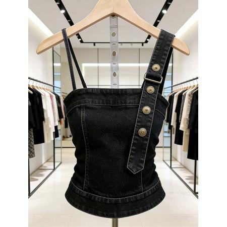 BY14562# 时尚气质黑色吊带上衣春季新款设计感小众独特超好看背心衬衫 服裝批發女裝批發服飾貨源