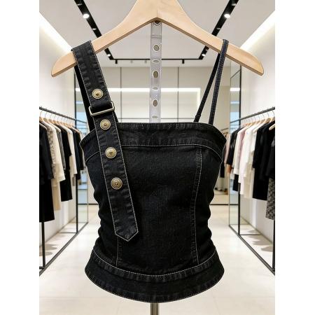 BY14562# 时尚气质黑色吊带上衣春季新款设计感小众独特超好看背心衬衫 服裝批發女裝批發服飾貨源