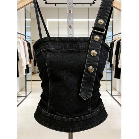 BY14562# 时尚气质黑色吊带上衣春季新款设计感小众独特超好看背心衬衫 服裝批發女裝批發服飾貨源