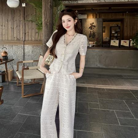 BY14585# 夏季蕾丝法式V领拼接上衣长款高级感两件套 服裝批發女裝批發服飾貨源