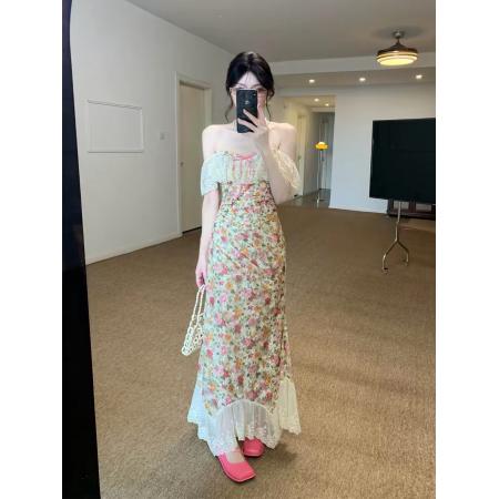 BY14623# 法式绝美度假风浪漫碎花蕾丝抹胸鱼骨上衣鱼尾半裙套装收腰显瘦裙 服裝批發女裝批發服飾貨源