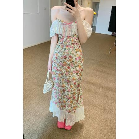 BY14623# 法式绝美度假风浪漫碎花蕾丝抹胸鱼骨上衣鱼尾半裙套装收腰显瘦裙 服裝批發女裝批發服飾貨源