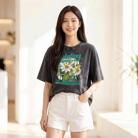 BY14625# 大码女装纯棉短袖t恤女夏季韩版新款水洗做旧胖mm上衣 服裝批發女裝批發服飾貨源