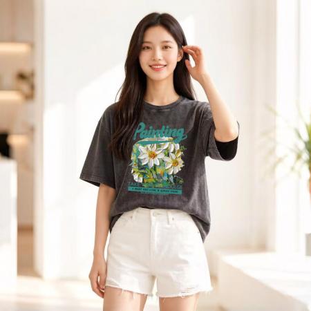 BY14625# 大码女装纯棉短袖t恤女夏季韩版新款水洗做旧胖mm上衣 服裝批發女裝批發服飾貨源