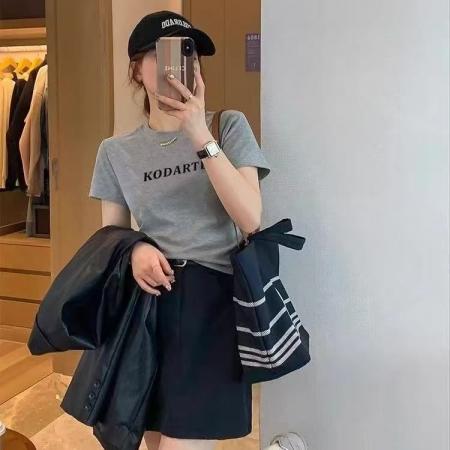 BY14630# 纯棉韩版新款正肩短袖T恤女印花辣妹上衣 服裝批發女裝批發服飾貨源