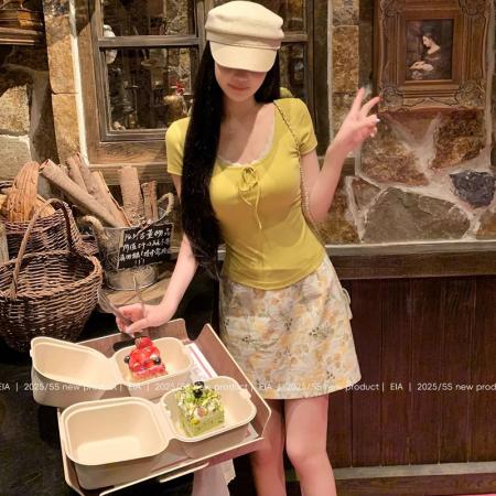 BY14632# 韩版辣妹气质短袖T恤女夏甜美减龄蕾丝边短款显瘦上衣 服裝批發女裝批發服飾貨源