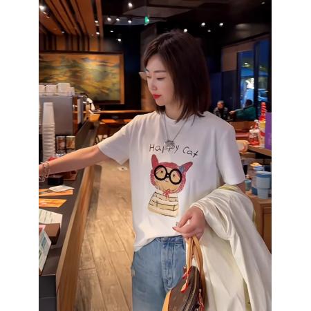 BY14634# 纯棉夏季韩版正肩短袖T恤女辣妹印花 服裝批發女裝批發服飾貨源