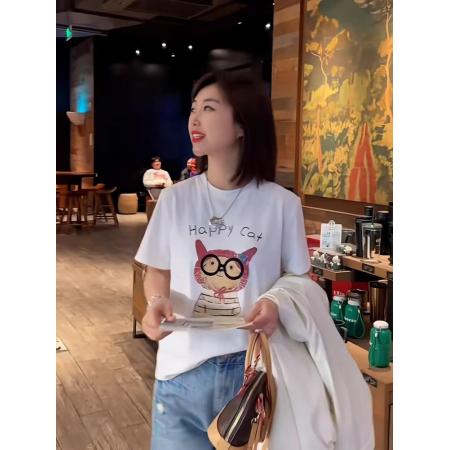BY14634# 纯棉夏季韩版正肩短袖T恤女辣妹印花 服裝批發女裝批發服飾貨源