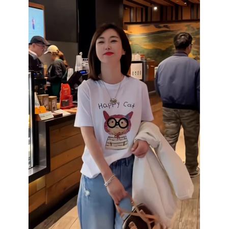 BY14634# 纯棉夏季韩版正肩短袖T恤女辣妹印花 服裝批發女裝批發服飾貨源