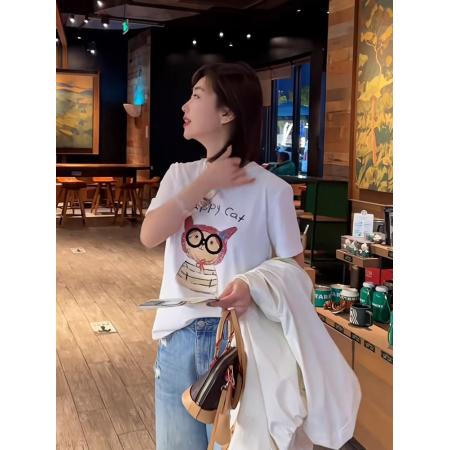 BY14634# 纯棉夏季韩版正肩短袖T恤女辣妹印花 服裝批發女裝批發服飾貨源