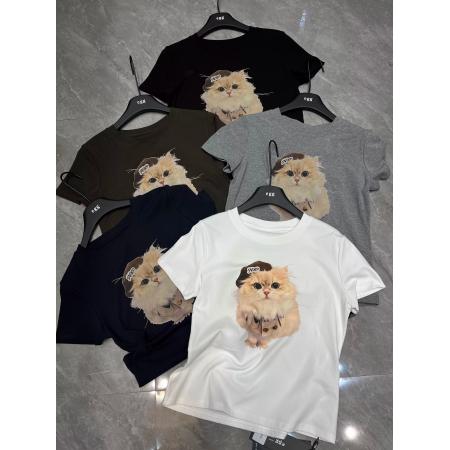 BY14635# 纯棉夏季韩版正肩短袖T恤女辣妹印花 服裝批發女裝批發服飾貨源