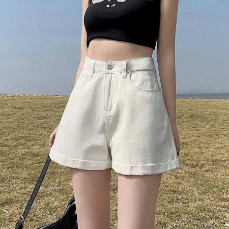 BY14645# 韩版夏季新款卷边牛仔短裤女高腰宽松遮胯显瘦韩版a字阔腿热裤子 服裝批發女裝批發服飾貨源