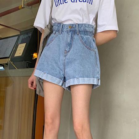BY14647# 韩版ins牛仔短裤女夏季新款高腰显瘦翻边宽松外穿a字阔腿热裤 服裝批發女裝批發服飾貨源
