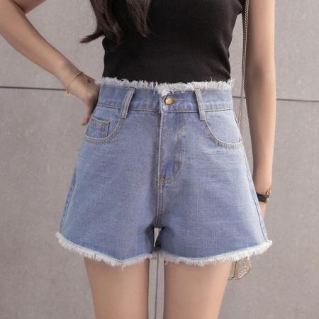 BY14648# 夏季新款高腰牛仔短裤女宽松显瘦百搭a字设计感毛边阔腿裤ins潮 服裝批發女裝批發服飾貨源