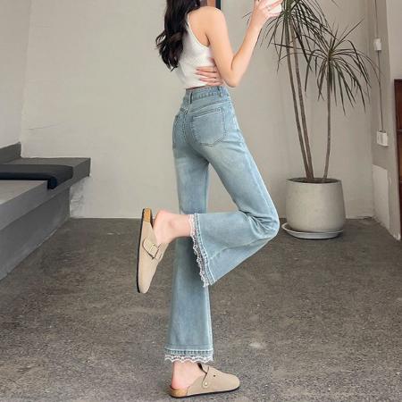 BY14652# 春季新款小个子微喇牛仔裤女大码高腰修身显瘦九分喇叭裤子 服裝批發女裝批發服飾貨源