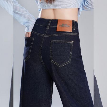 BY14653# 大码胖mm深蓝色九分牛仔裤女春夏季时韩版尚高腰宽松直筒阔腿裤 服裝批發女裝批發服飾貨源