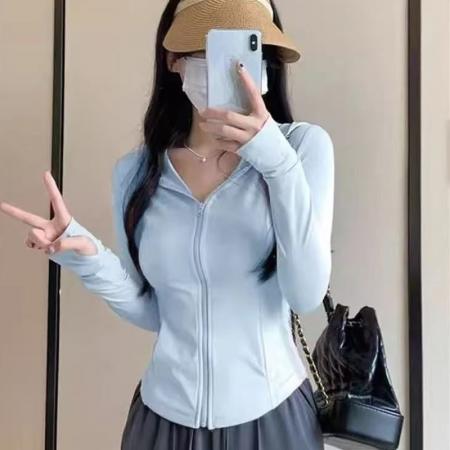 BY14656# 冰丝凉感面料8色修身防晒女开衫外套薄款运动瑜伽服收腰连帽上衣 服裝批發女裝批發服飾貨源