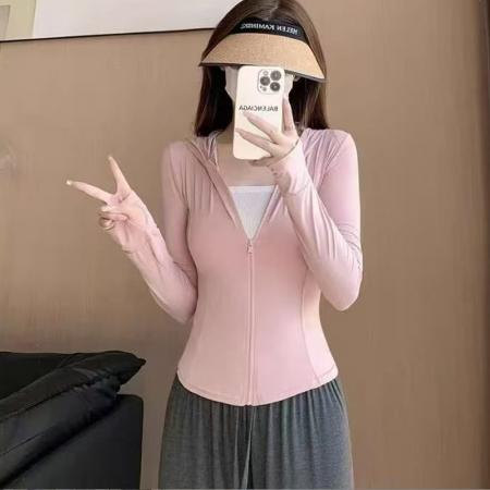BY14656# 冰丝凉感面料8色修身防晒女开衫外套薄款运动瑜伽服收腰连帽上衣 服裝批發女裝批發服飾貨源