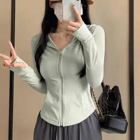 BY14656# 冰丝凉感面料8色修身防晒女开衫外套薄款运动瑜伽服收腰连帽上衣 服裝批發女裝批發服飾貨源