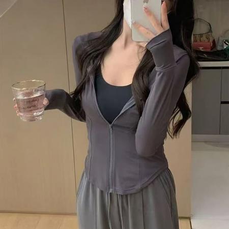 BY14656# 冰丝凉感面料8色修身防晒女开衫外套薄款运动瑜伽服收腰连帽上衣 服裝批發女裝批發服飾貨源