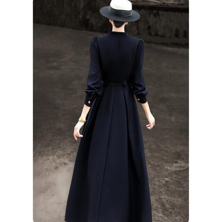 BY14661# 早春新款气质高级感通勤单排扣丝巾领长袖收腰连衣裙女 服裝批發女裝批發服飾貨源