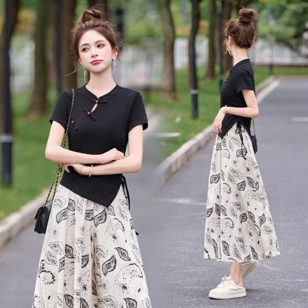 BY14663# 小个子新中式国风套装夏季新款女装洋气减龄高级感裙裤两件套 服裝批發女裝批發服飾貨源