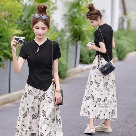 BY14663# 小个子新中式国风套装夏季新款女装洋气减龄高级感裙裤两件套 服裝批發女裝批發服飾貨源