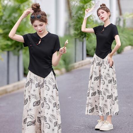 BY14663# 小个子新中式国风套装夏季新款女装洋气减龄高级感裙裤两件套 服裝批發女裝批發服飾貨源