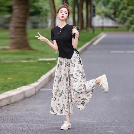 BY14663# 小个子新中式国风套装夏季新款女装洋气减龄高级感裙裤两件套 服裝批發女裝批發服飾貨源