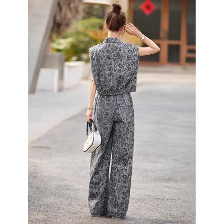 BY14665# 夏季减龄一整套韩系穿搭洋气印花短袖衬衫阔腿裤休闲两件套 服裝批發女裝批發服飾貨源