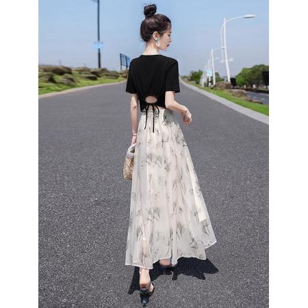 BY14669# 显瘦套装夏装新款女短款上衣搭高腰半身裙气质两件套 服裝批發女裝批發服飾貨源