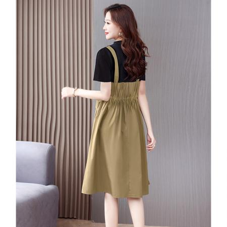 BY14670# 连衣裙女夏新款夏装小个子背带假两件短袖吊带夏季气质裙子 服裝批發女裝批發服飾貨源
