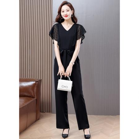 BY14671# 秒变大长腿连体裤子夏季新款简约气质雪纺拼接轻薄百搭连体裤 服裝批發女裝批發服飾貨源