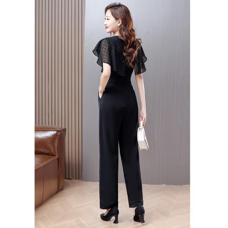 BY14671# 秒变大长腿连体裤子夏季新款简约气质雪纺拼接轻薄百搭连体裤 服裝批發女裝批發服飾貨源