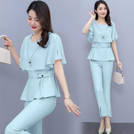 BY14673# 早春洋气减龄网红雪纺套装女装今年新款夏装时尚小个子两件套 服裝批發女裝批發服飾貨源