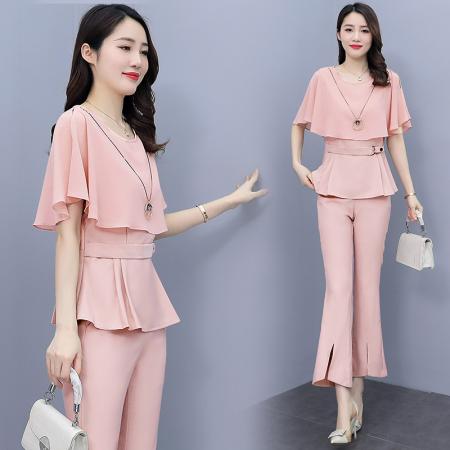 BY14673# 早春洋气减龄网红雪纺套装女装今年新款夏装时尚小个子两件套 服裝批發女裝批發服飾貨源