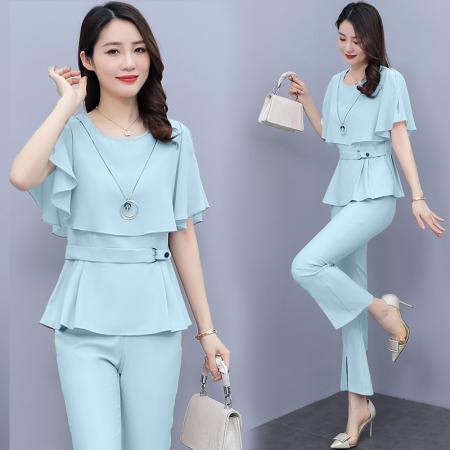 BY14673# 早春洋气减龄网红雪纺套装女装今年新款夏装时尚小个子两件套 服裝批發女裝批發服飾貨源