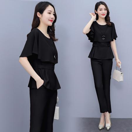 BY14673# 早春洋气减龄网红雪纺套装女装今年新款夏装时尚小个子两件套 服裝批發女裝批發服飾貨源