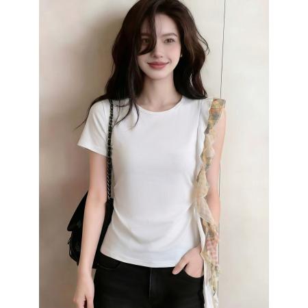 BY14674# 休闲气质荷叶边短袖t恤女新款炸街独特漂亮设计感上衣 服裝批發女裝批發服飾貨源