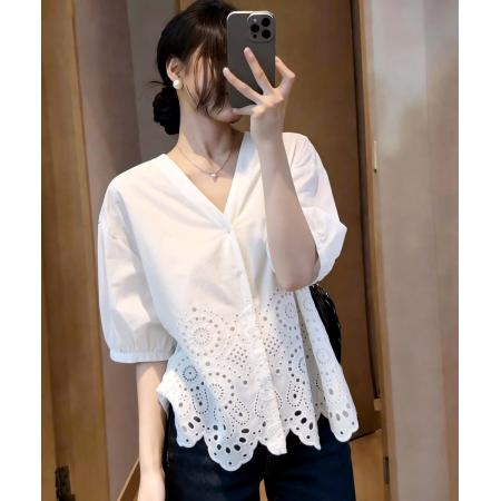 BY14684# 夏季新款韩版百搭宽松V领宽松娃娃衫衬衫女上衣 服裝批發女裝批發服飾貨源