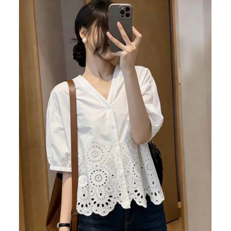 BY14684# 夏季新款韩版百搭宽松V领宽松娃娃衫衬衫女上衣 服裝批發女裝批發服飾貨源